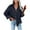 Navy, variant on Lindreshi Womens Shackets Coat in Clothing Women's Pockets Buttons Long Sleeve Tops Outwear Solid Color Turn-down Collar Corduroy Jacket Coat