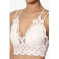 thumbnail image 5 of TheMogan Women's Padded Lace Bralette Cross Strap & Stretchy Smocked Back Crochet Bra Crop Top Cream 3X, 5 of 7