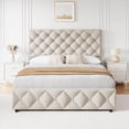 thumbnail image 3 of Ourlova Full Size Bed Frame with 4 Storage Drawers and Adjustable Headboard Linen Upholstered Platform Bed Frame Diamond Stitched Button Tufted No Box Spring Needed Beige, 3 of 7