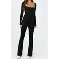 thumbnail image 2 of Women Sexy Ribbed Yoga Jumpsuit Long Sleeve Square Neck Bodycon Flared Pants Workout One Piece Bodysuit, 2 of 5