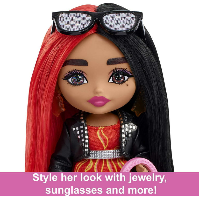 Barbie Extra Minis Doll #2 with Long Highlights in Two-Piece Outfit &  Jacket with Accessories