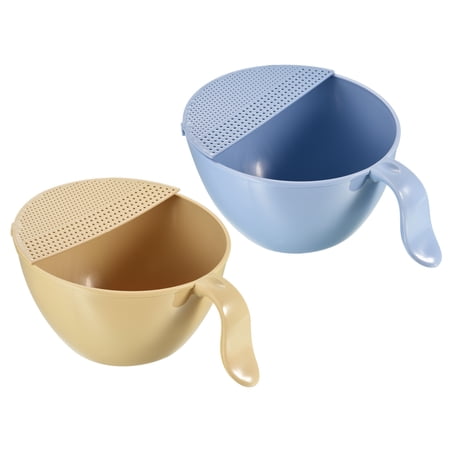 Rice Washing Bowl 2PCS PP Kitchen Strainer Colander Bowl Drain Basket Blue  Beige