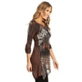 thumbnail image 3 of High Secret Women's Brown Patchwork V-Neck Tunic Top, 3 of 5