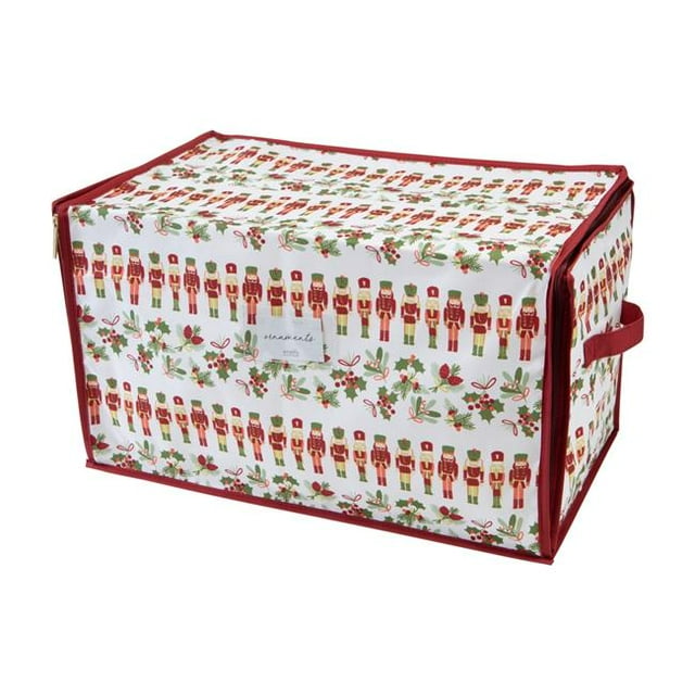 Laura Ashley LA-99011-BAG Nutcracker Print Design Stackable Christmas Ornament Storage Box - 112 Count