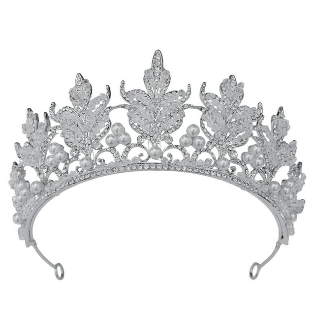 Princess Tiara Tall Rhinestone - Faux Pearl Cute Wedding Party Tiara Bride Crown