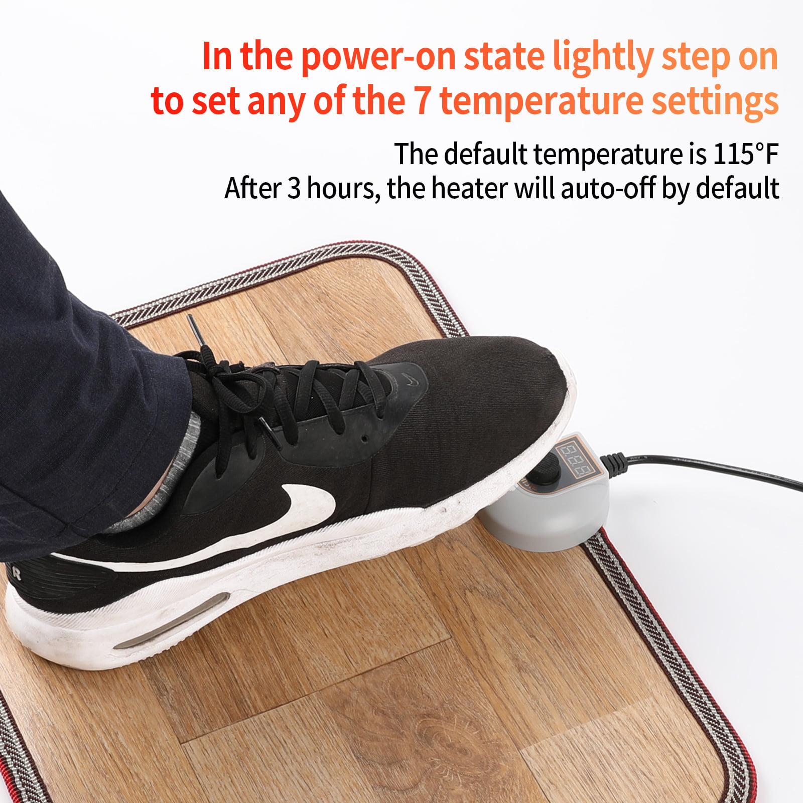 Heated Floor Mat - Foot Warmer Under Desk, 19.7x21.7in Heated Feet Rest for  Home Office Desk, Winter 110V Electric Heating Pad with 3 Timers & 10