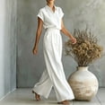 thumbnail image 7 of MLCDZ Women's 2 Piece Dressy Sets Plus Size Lapel Neck Short Sleeves Button Top High Waisted Flowy Wide Leg Pants Pockets Outfits Hiking Outdoor Work Set, 7 of 7