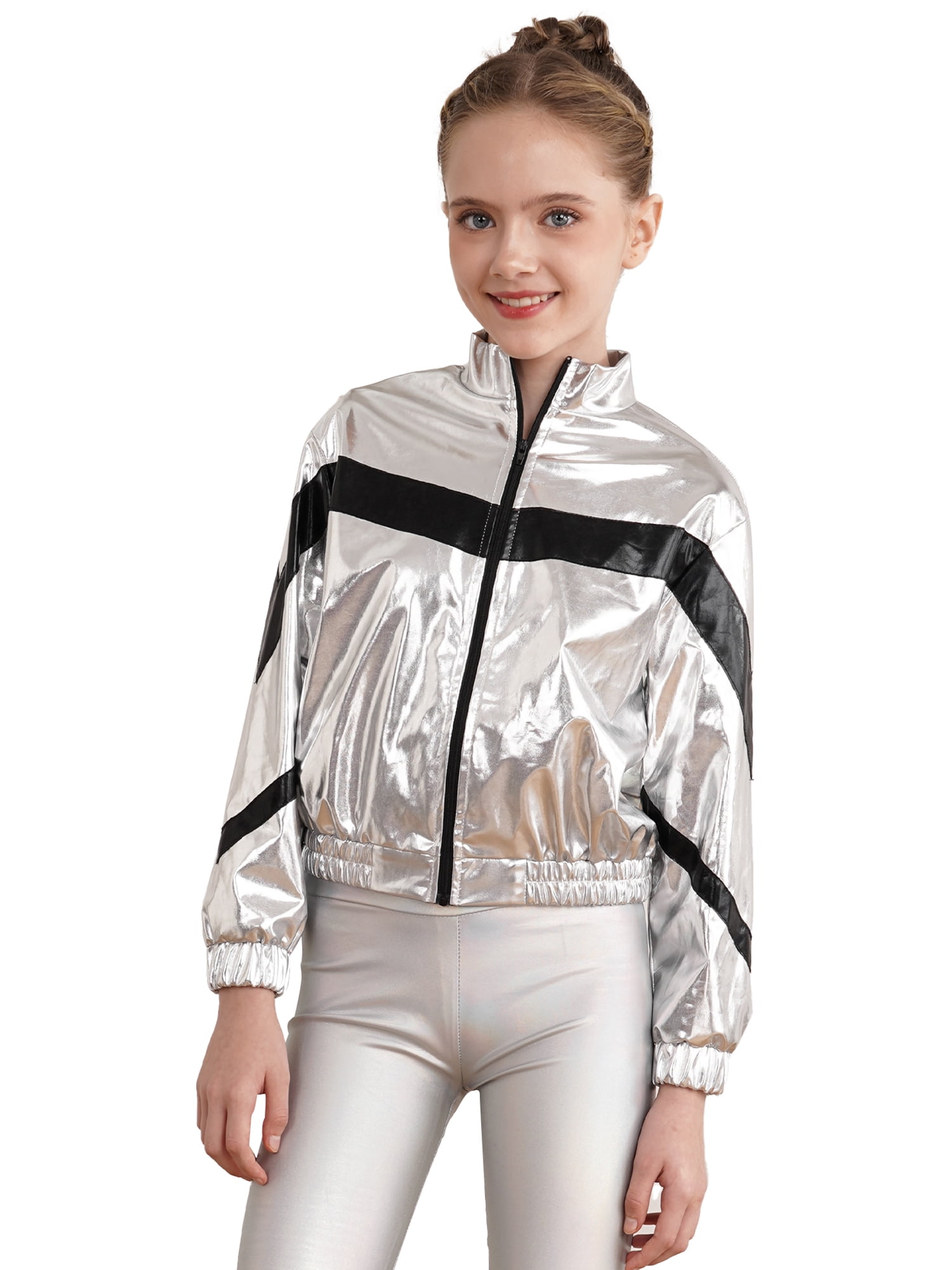 CHICTRY Kids Girls Metallic Long Sleeve Jacket Zipper Front Coat