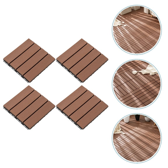 ifundom 4-Pack Coffee Color Interlocking Patio Tiles Plastic Flooring for Outdoor Decks Walkways Garden Areas