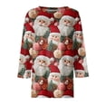 thumbnail image 5 of WTOBBY Women's Casual Round Neck 3/4 Sleeve Loose Printed T-Shirt with Christmas Elements, Ladies Holiday Theme Top for Everyday Wear, Comfortable Fashion Blouse,Wine XL, 5 of 6