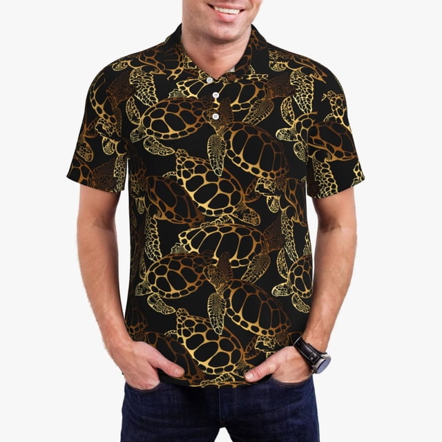 Fotbe Sea Turtle With Ocean Camiseta Polo de Golf para Hombre con Estampado – Camisa Deportiva Transpirable con Cuello Abotonado-X-Large
