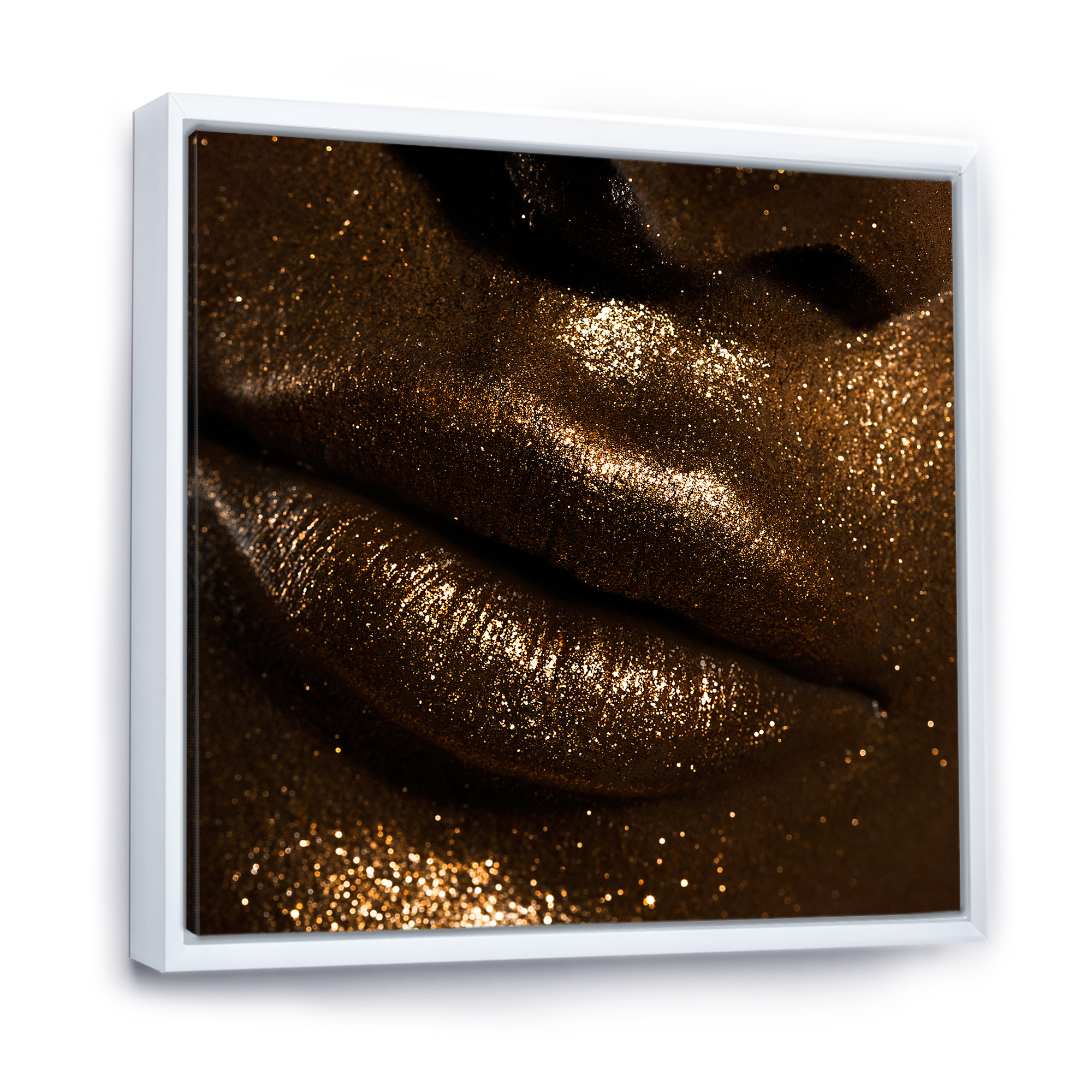 Designart 'Girl Lips With Glitter and Spangle' Modern Framed Canvas Wall Art Print