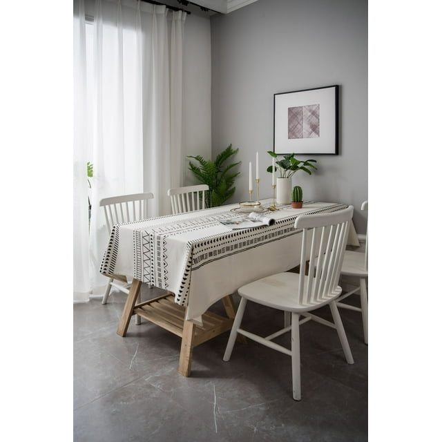 Nvzi Mantel retro estampado de lino y algodón, mantel de tela para restaurante, mantel de comedor, mantel de decoración de escritorio (blanco, 180 * 140 cm)