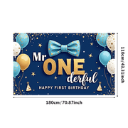 Yatrandify Blue Bow Tie Happy Birthday Banner Mr ONE derful First Birthday Celebration for Baby Boy Indoor Party Photo Shoot