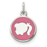 Beautiful Sterling Silver Rhod-plate Pink Enamel Left Facing Girl Head Disc Charm