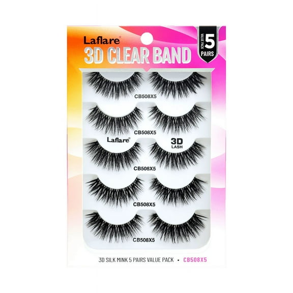 Laflare Strip Lashes look like Eyelash Extensions Clear Band 3D Natural Look Volume Lashes Wipsy. 5 Pairs