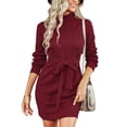 thumbnail image 2 of Robe pour Femmes, Robe une Pièce en Tricot Lavable en Machine Manches Longues pour l'Hiver Kaki, Rouge Vin, Noir, Abricot, 2 of 6