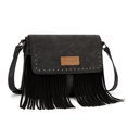 thumbnail image 3 of Wrangler Western Fringe Crossbody Bag for Women Suede Faux Leather Flap Purse Cowboy Tassel Handbag, Black, 3 of 9