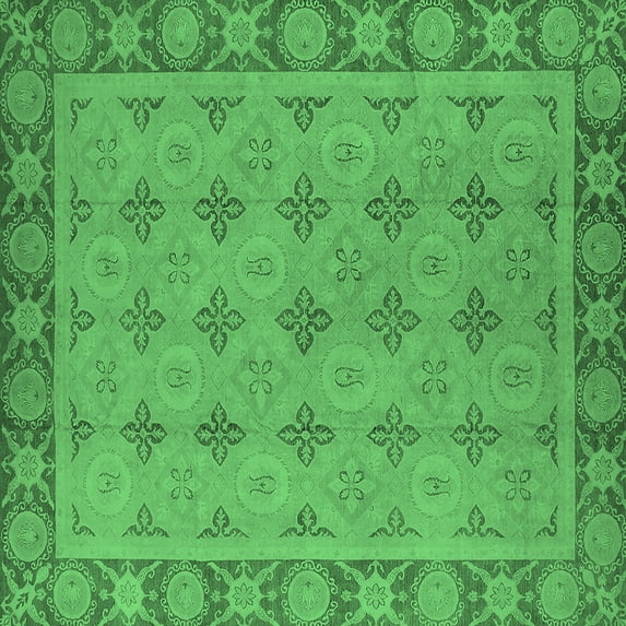 Ahgly Company Indoor Square Oriental Emerald Green Industrial Area Rugs, 4' Square