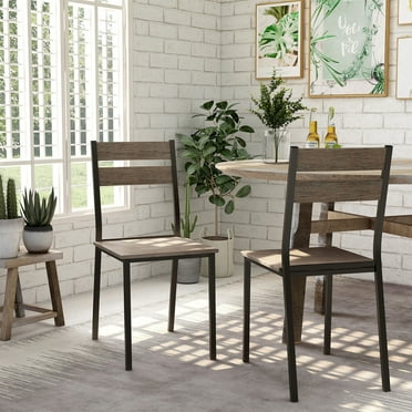 Sykes Ladder Back Metal Dining Chairs, Set of 2, Antique Brown and Black