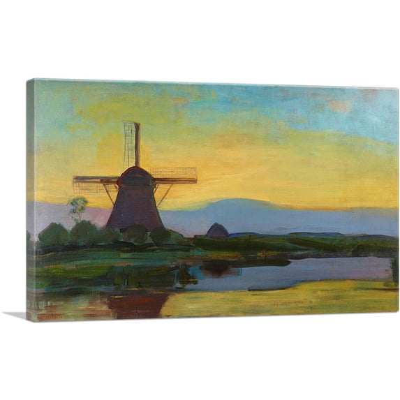 ARTCANVAS Oostzijde Windmill at Night 1908 Canvas Art Print by Piet Mondrian - Size: 18" x 12" (0.75" Deep)