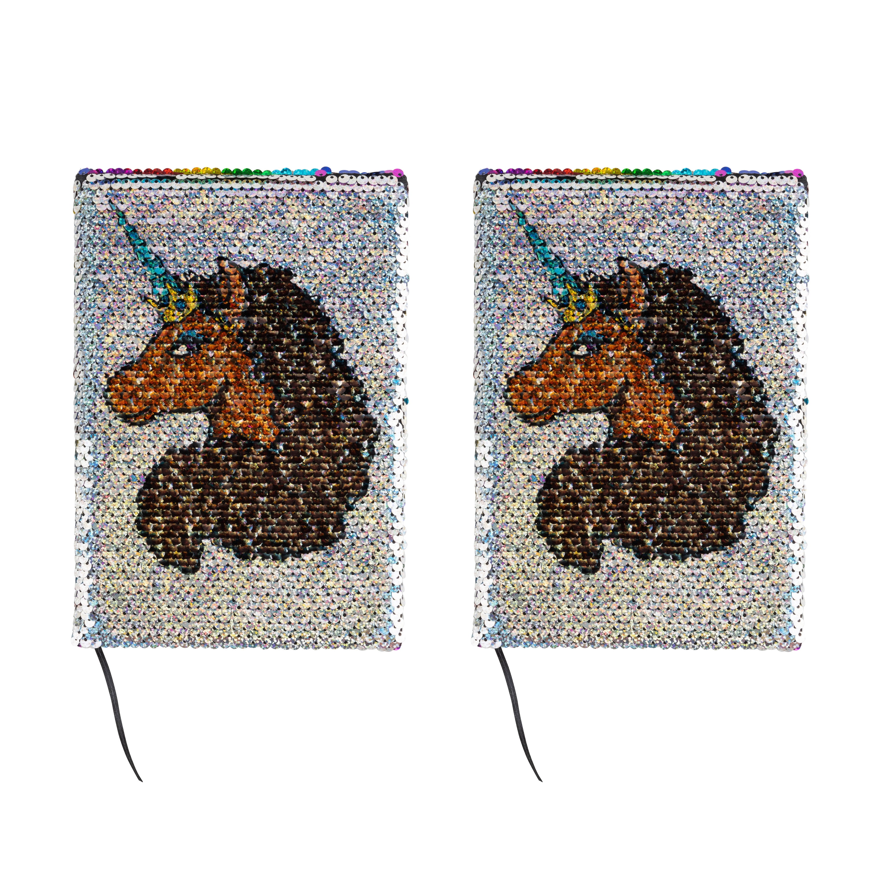 Afro Unicorn Shimmering Silver Sequin Journal, 2 Pack