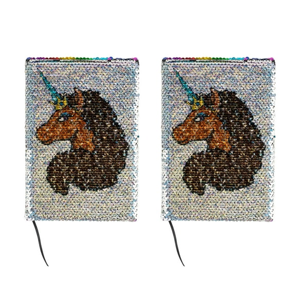 Afro Unicorn 7"x 9" Sequin Blank Diaries Journal, Multicolor, 2 Pack