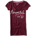 thumbnail image 1 of Aeropostale - Camiseta gráfica para mujer con cuello en V y manga Est 87, roja, pequeña, 1 of 1