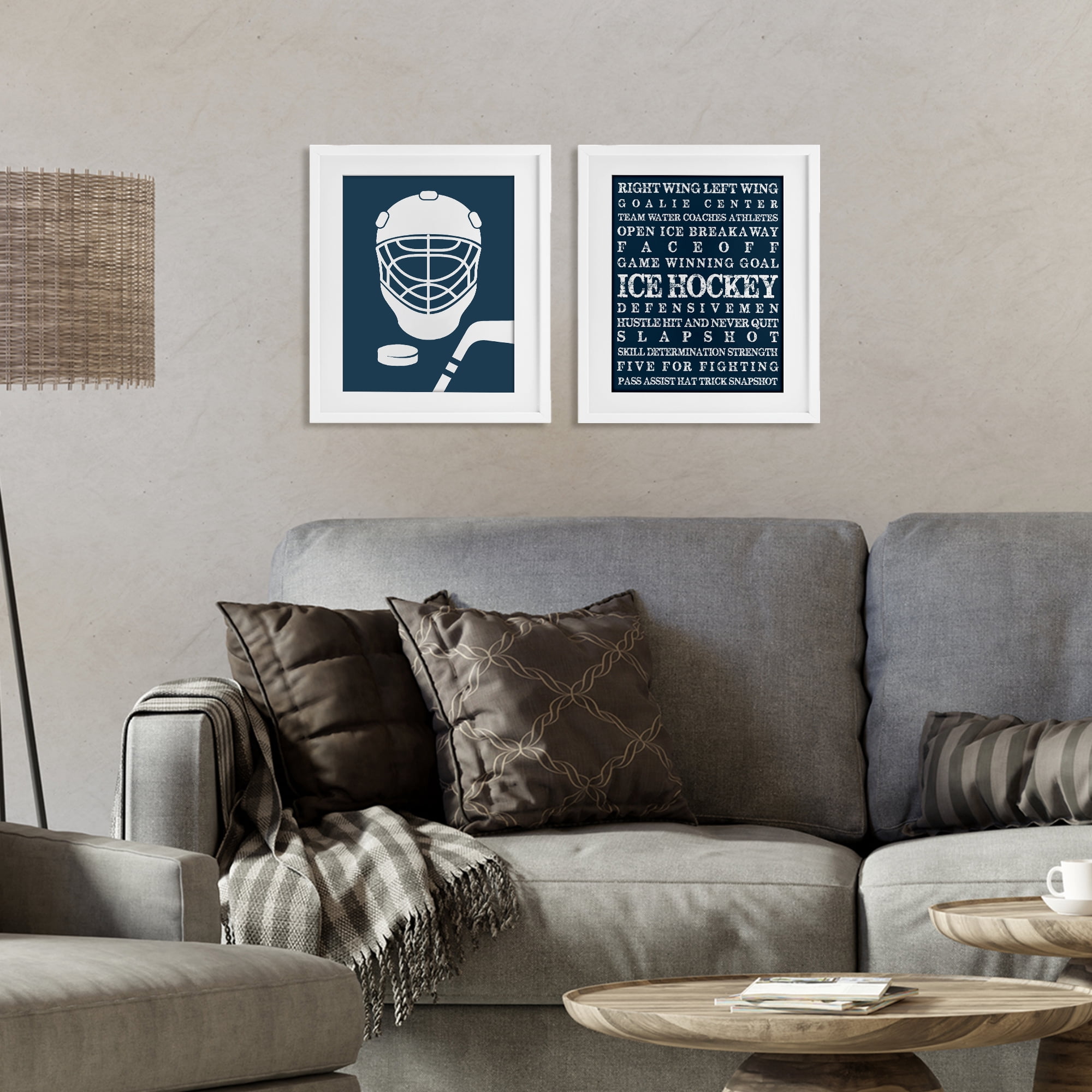 Stupell Industries Hockey Equipment & Phrases 2 Piece White Framed Print Under Glass Set, design by Melody Hogan