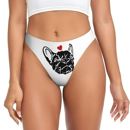 Thongs for Women - Red Heart And Puppy Of Bulldog No Show Seamless Womens Thongs Underwear  Stretch G String Thongs for Women  Ladies Breathable Kawaii Thong Bikini Panties Briefs