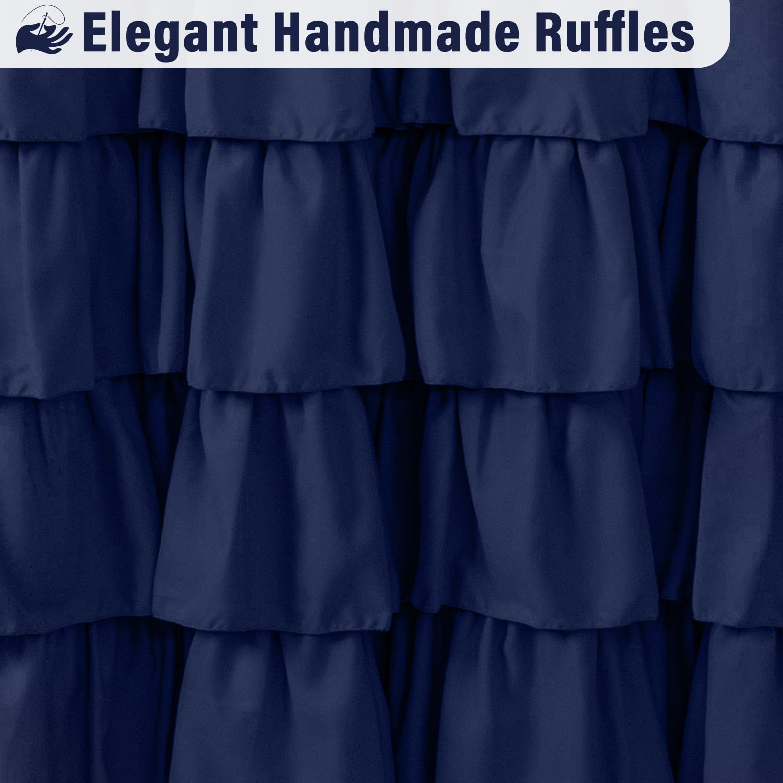 Seasonwood Blue Farmhouse Shower Curtains,Fabric Cute Ruffle Shower Curtain with Buttons & Ruffles for Bathroom Decor,12pcs Hooks,72"x72"
