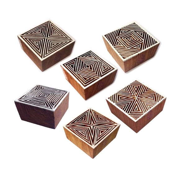 Designer Motif Geometric and Square Wooden Printing Stamps (Set of 6)