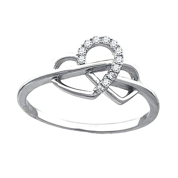 925 Sterling Silver Womens Cubic Zirconia Love & Heart Ring Size 6 9.8mm Long Statement Ring for Women