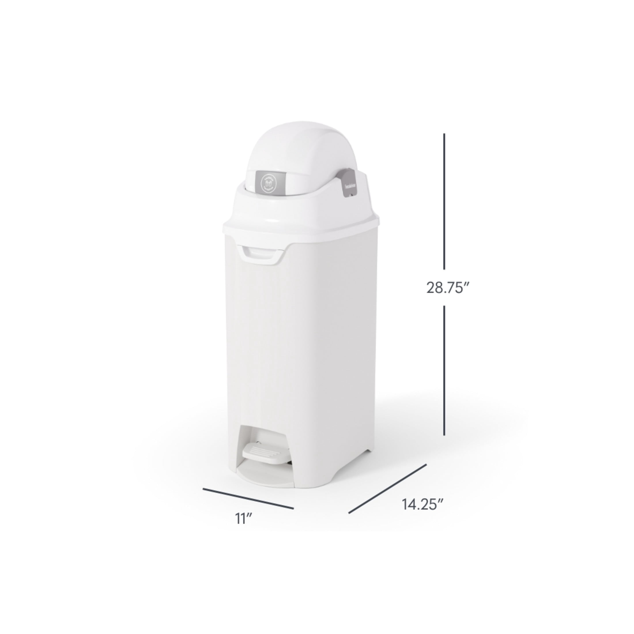 Foundations Hands Free Medium Diaper Pail with Airtight Lid - Durable & Odorless Diaper Disposal, Holds up to 45 Newborn Diapers, Refill With Any Bags - White