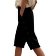 thumbnail image 2 of Capri Pants for Women 2025 Elastic High Waist Button Lightweight Casual Loose Capris with Pockets Womens Cropped Pants, 2 of 6