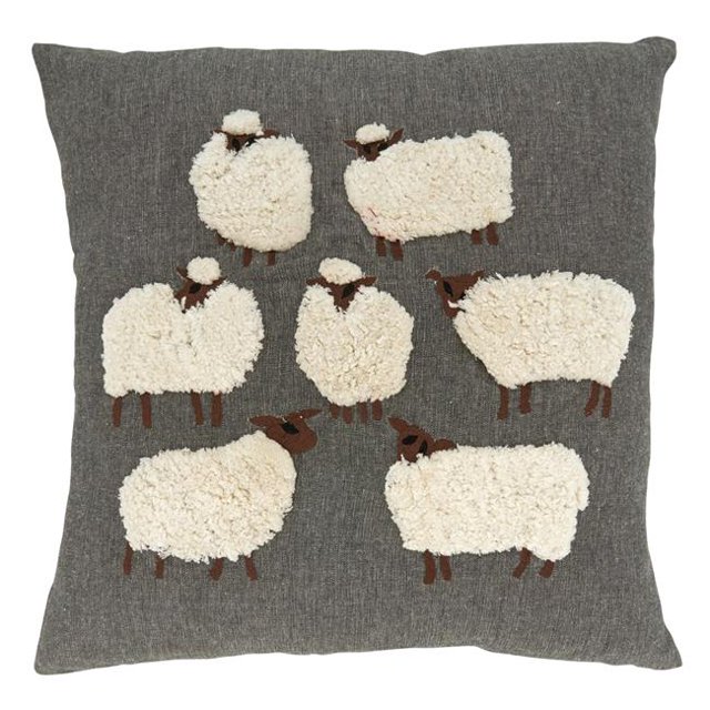 Saro Lifestyle 5610.GY18SC Housse de Coussin Carrée Brodée Mouton 18 Pouces, Gris