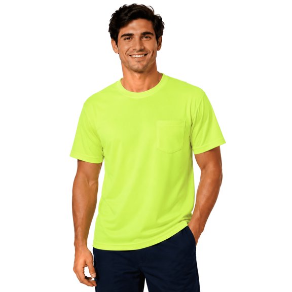 Gildan Unisex High Visibility Safety Pocket T-Shirt 50/50 Cotton/polyester Hi Vis Workwear Tee (Safety-Green, L)