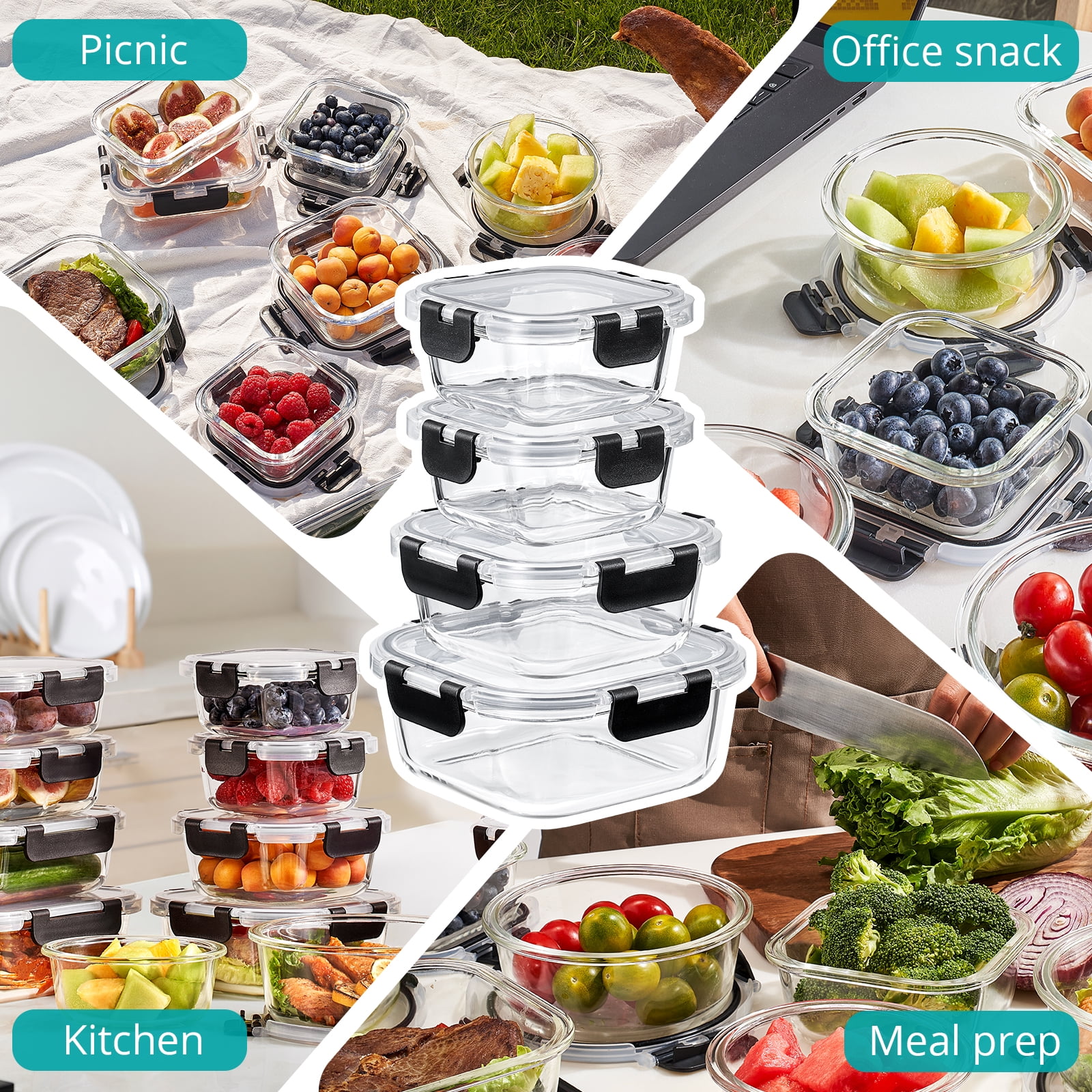 Sorbus Glass Food Storage Airtight Containers Set of 12 with Lids (24 Pcs)