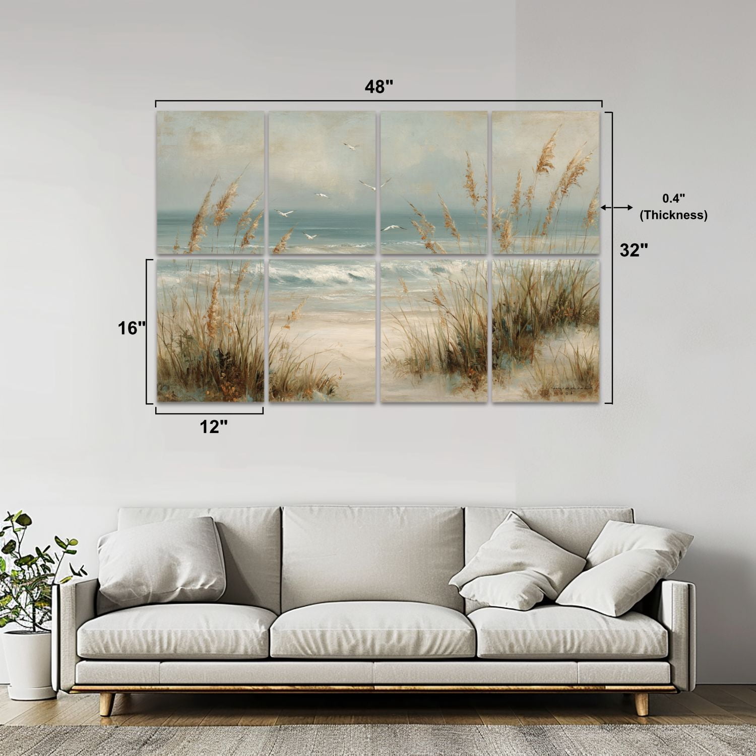 Coastal 8 Pack Art Acoustic Panels Sound Absorbing Serene Ocean Shore Dunes Seagulls Decorative Soundproof Wall Panels Self Adhesive for Nursery Game Room Bedroom 48"x32"