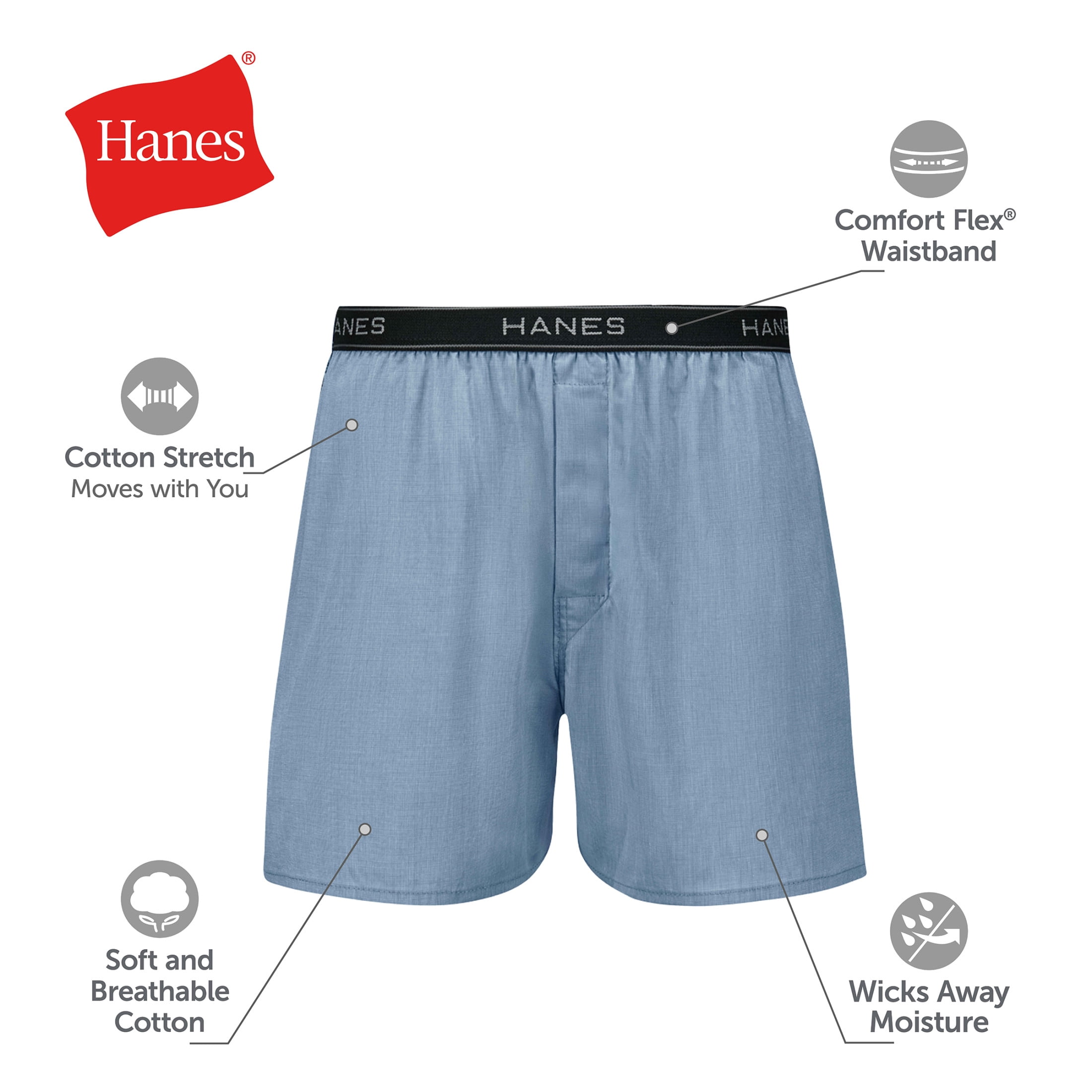 Hanes Mens Underwear Boxers, 3-Pack, Core Plus Cotton Stretch Woven Underwear Pack STTWW3