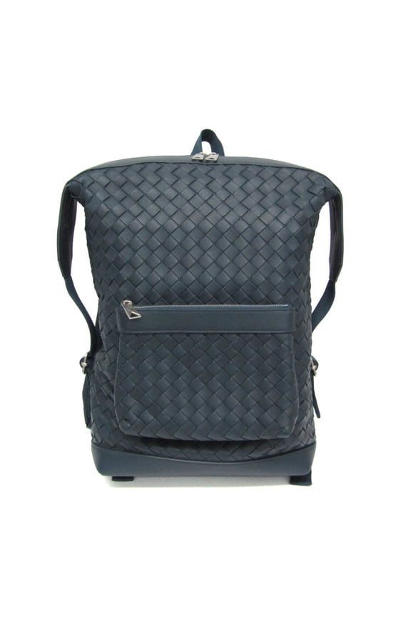 Pre-Owned Bottega Veneta Intrecciato Men's Leather Backpack Navy