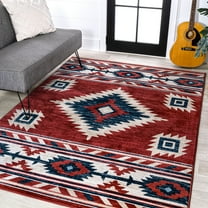 JONATHAN Y SOUTH WESTERN 5 x 8 Area Rug, Serape Medallion Southwestern - Red/Navy/Cream, SWC100A-5