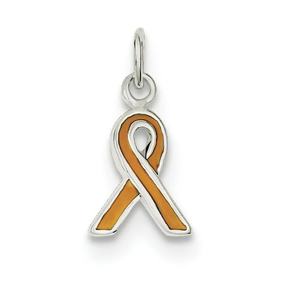 925 Sterling Silver Solid Polished Orange Enameled Awareness Charm 18x8.5mm Wide Pendant Necklace for Women