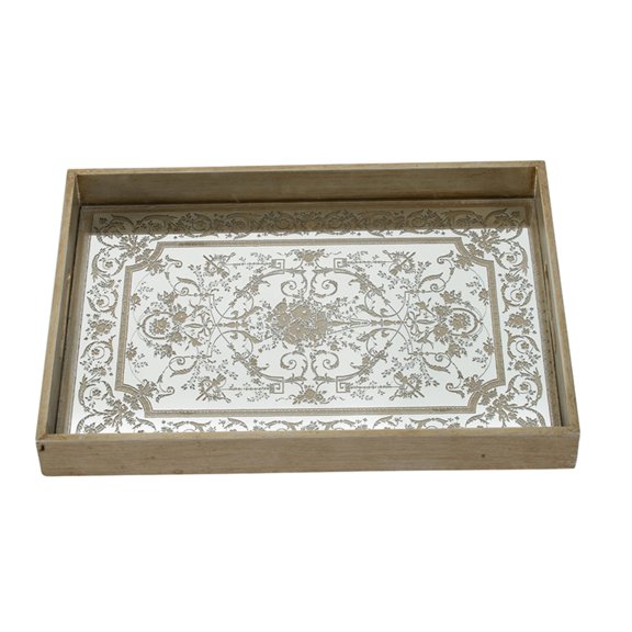 Floral Mirrored Rectangular Tray - 18"