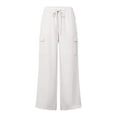 thumbnail image 4 of GJSYRH Women's Cotton Linen Pants Elastic Waist Wide Leg Cargo Lounge Beach High Waisted Trousers Lightweight Palazzo Pants White S, 4 of 4