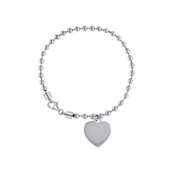 925 Sterling Silver Womens Love Heart Charm Beaded Bracelet 7.5 Inch 21.7x17.8mm Wide Charm Bracelet for Women