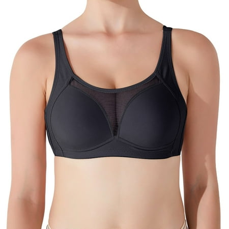 BYHONG Double Support Wireless Bra Lace Bra with Stay in Place Straps Full Coverage Wirefree Bra Tagless for Everyday Wear Black M