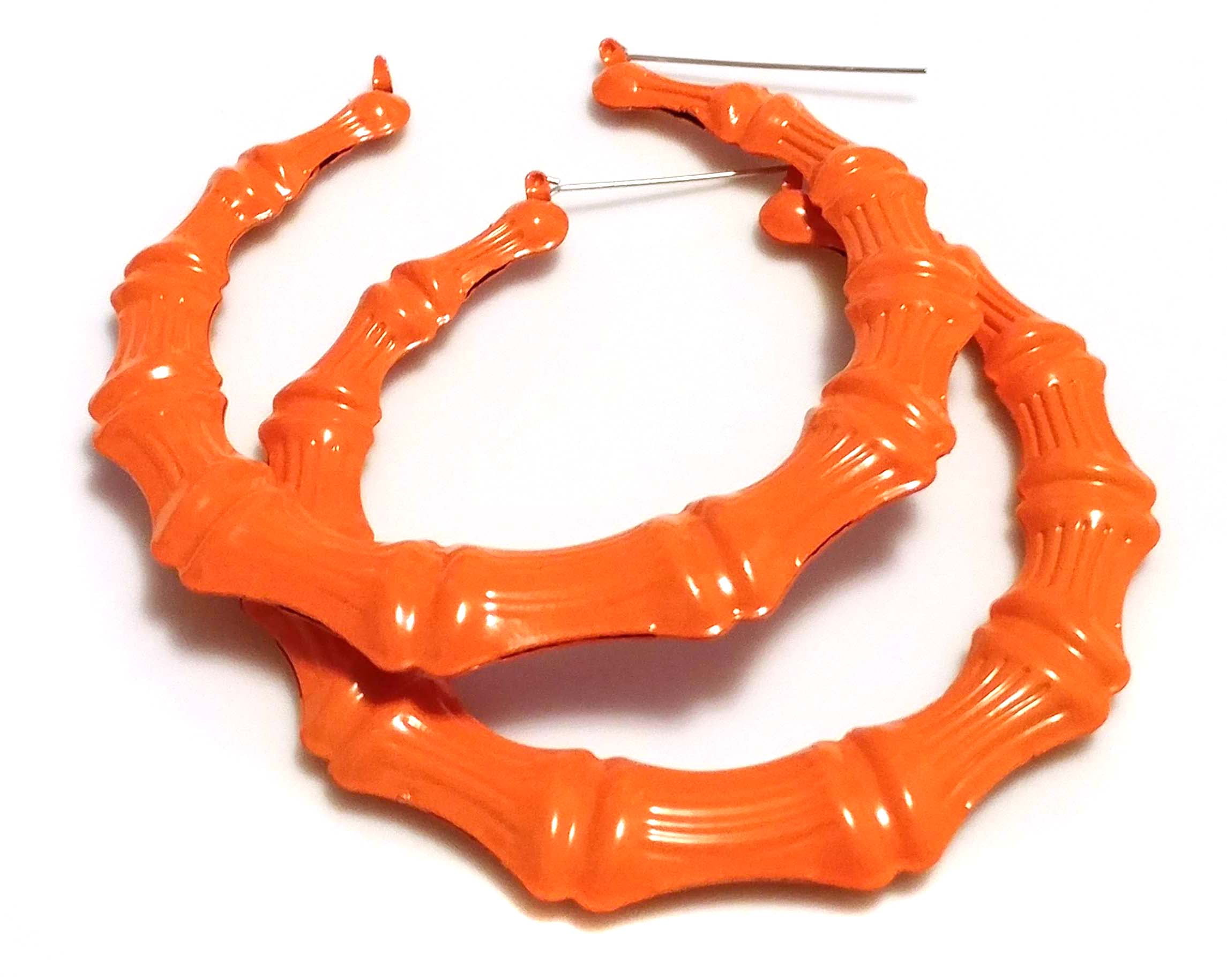 Large Bamboo Hoop Earrings Orange Bamboo Hoop Earrings 3.5 inch