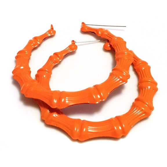 Large Bamboo Hoop Earrings Orange Bamboo Hoop Earrings 3.5 inch