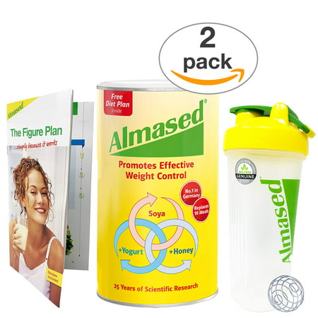 Almased Meal Replacement Shake - Soy Protein Powder for Weight Loss - Shake for Weight Management (2 pack +Blender Bottle Shaker and Diet Recipe